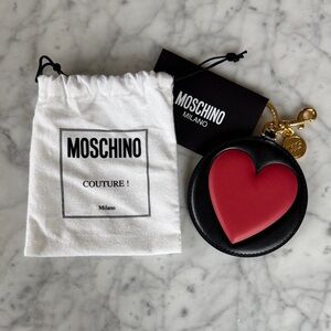 NEW Moschino Big Heart calfskin keychain